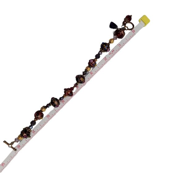 Artisan Wedding Cake Glass Bead Bracelet 22k Gold Filled Hand Blown Toggle Clasp - Picture 14 of 16